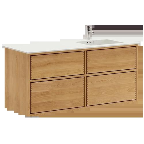 120 cm Lysoljert Just Wood Push baderomsmøbel med 4 skuffer og Solid Surface bordplate - Høyre