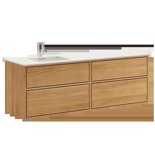 160 cm Lysoljert Just Wood Push baderomsmøbel med 4 skuffer og Solid Surface bordplate - Venstre