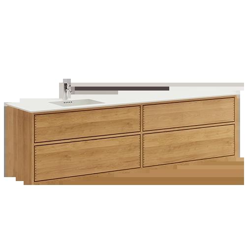 200 cm Lysoljert Just Wood Push baderomsmøbel med 4 skuffer og Solid Surface bordplate - Venstre