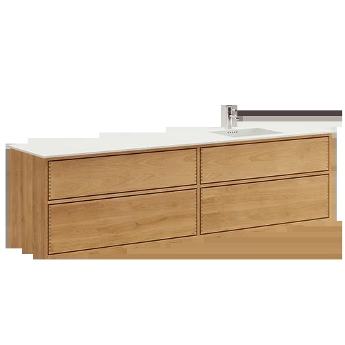200 cm Lysoljert Just Wood Push baderomsmøbel med 4 skuffer og Solid Surface bordplate - Høyre