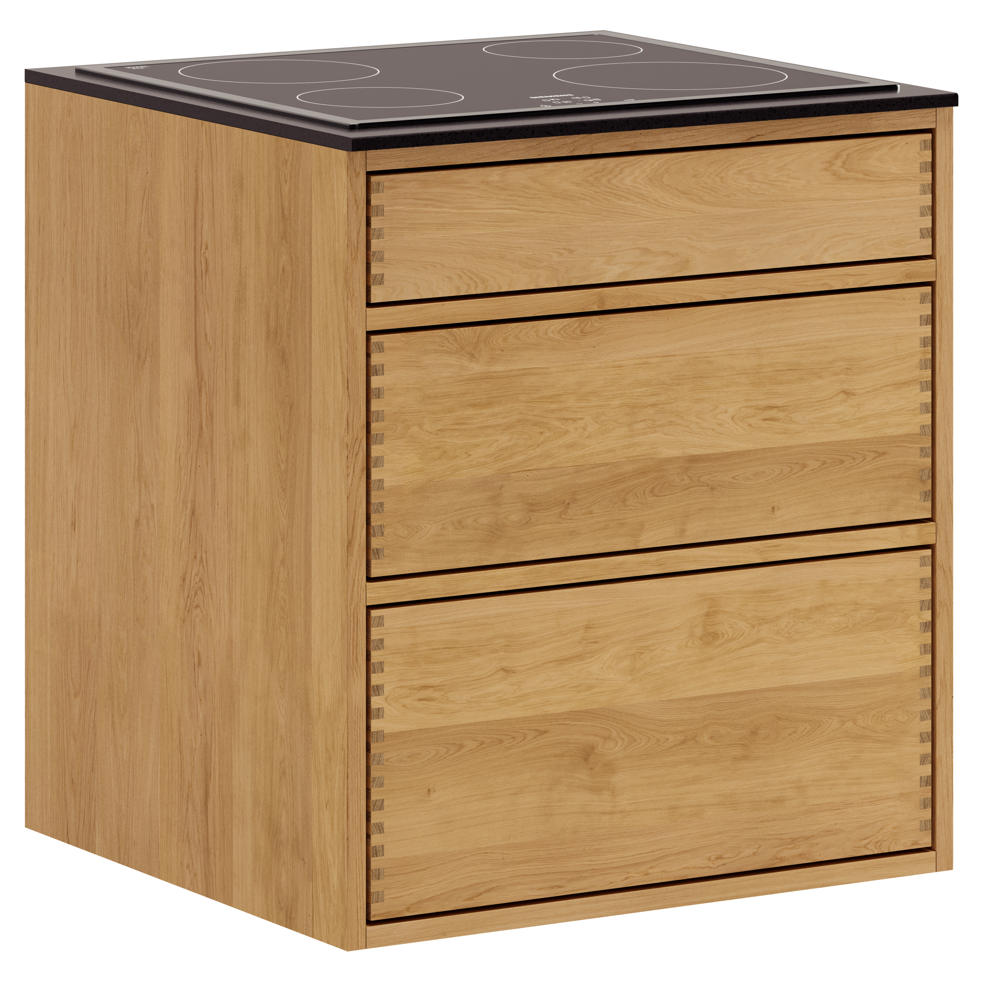 60 cm Lysoljert Just Wood underskap Push 60 cm i dybden, forberedt for kokeplate