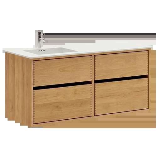 120 cm Lysoljert Just Wood Original baderomsmøbel med 4 skuffer og Solid Surface bordplate - Venstre