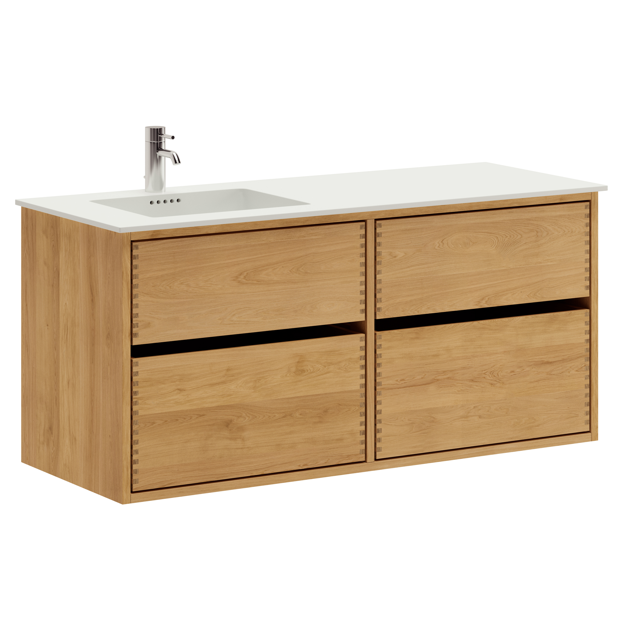 120 cm Lysoljert Just Wood Original baderomsmøbel med 4 skuffer og Solid Surface bordplate - Venstre
