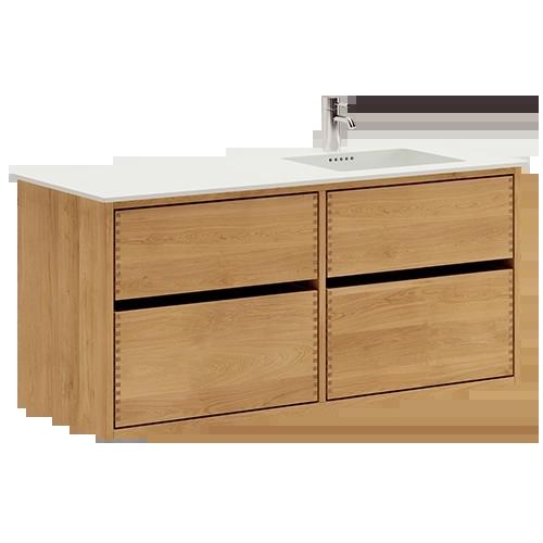 120 cm Lysoljert Just Wood Original baderomsmøbel med 4 skuffer og Solid Surface bordplate - Høyre