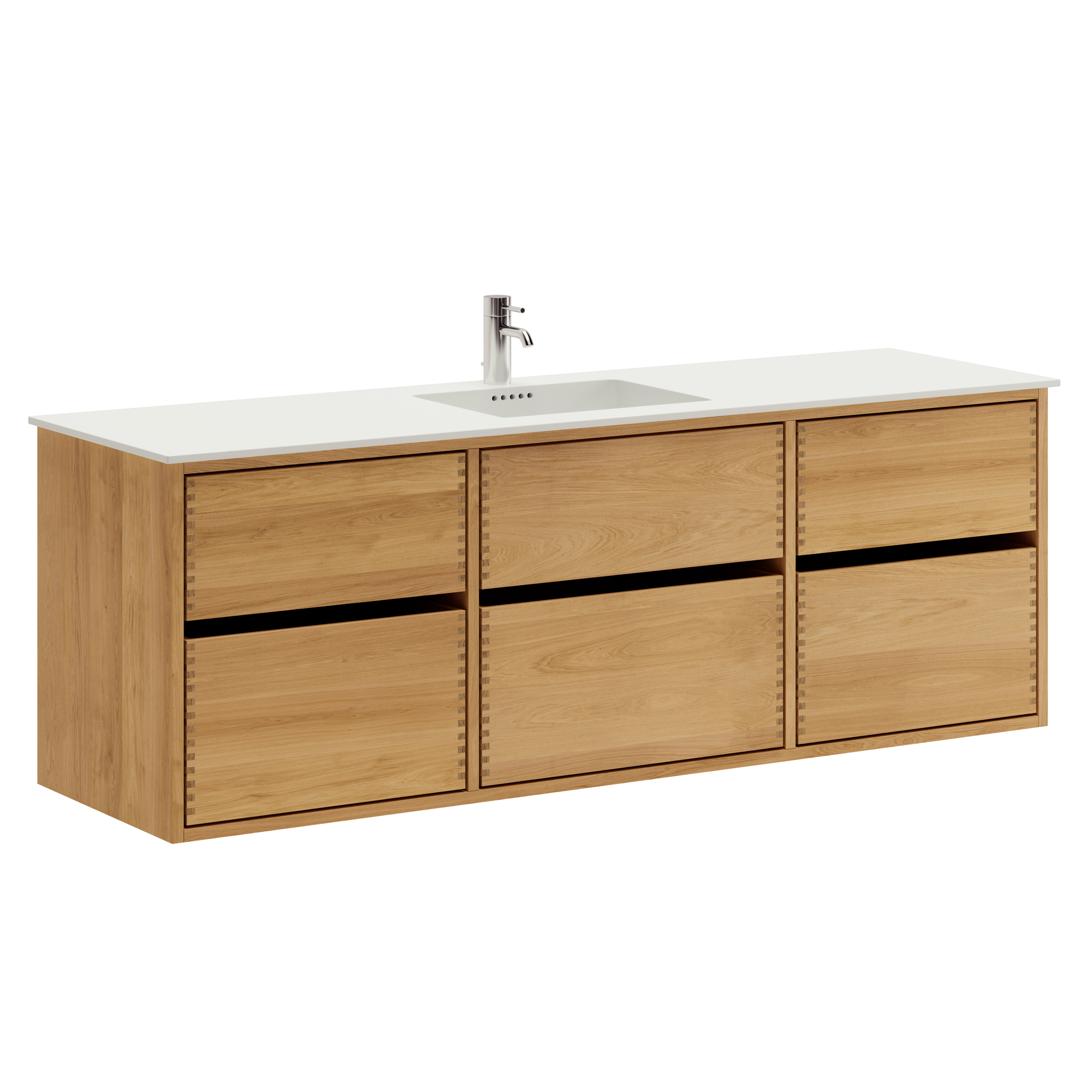 160 cm Naturoljert Just Wood Original baderomsmøbel med 6 skuffer og Solid Surface Colombo