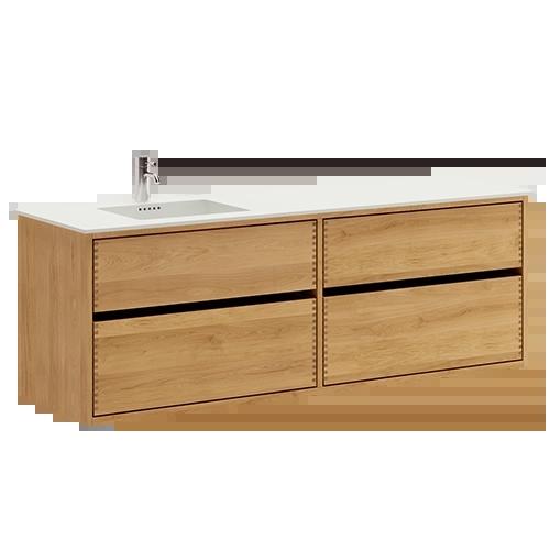 160 cm Lysoljert Just Wood Original baderomsmøbel med 4 skuffer og Solid Surface bordplate - Venstre