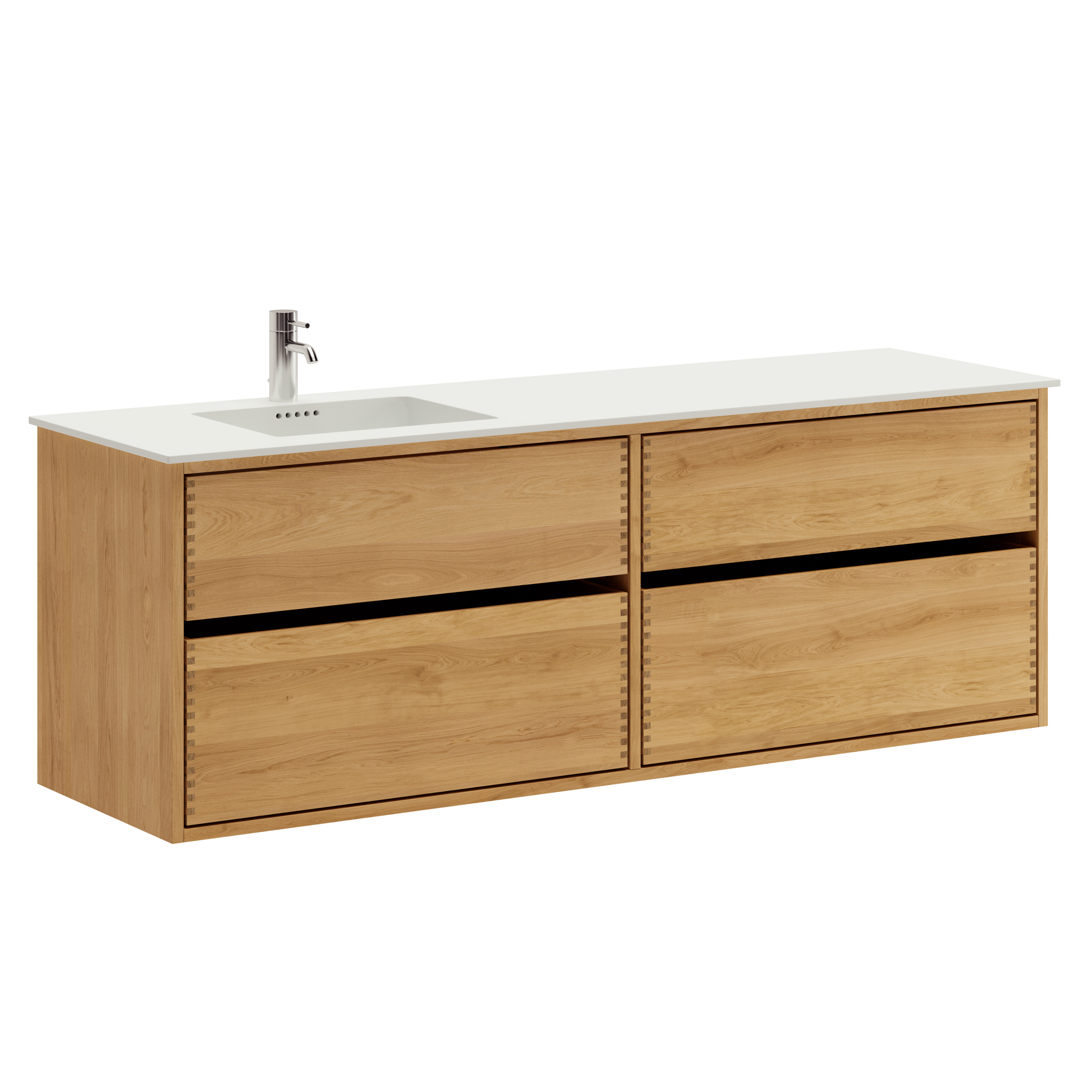 160 cm Lysoljert Just Wood Original baderomsmøbel med 4 skuffer og Solid Surface bordplate - Venstre