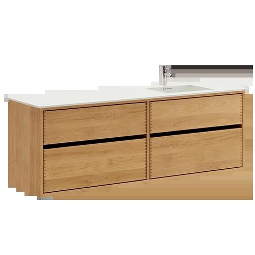 160 cm Lysoljert Just Wood Original baderomsmøbel med 4 skuffer og Solid Surface bordplate - Høyre
