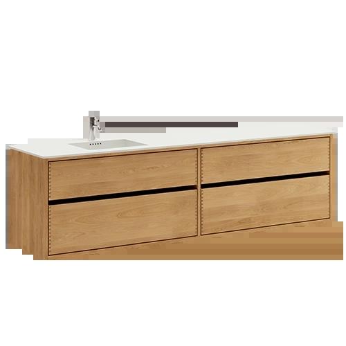 200 cm Lysoljert Just Wood Original baderomsmøbel med 4 skuffer og Solid Surface bordplate - Venstre