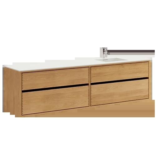 200 cm Lysoljert Just Wood Original baderomsmøbel med 4 skuffer og Solid Surface bordplate - Høyre