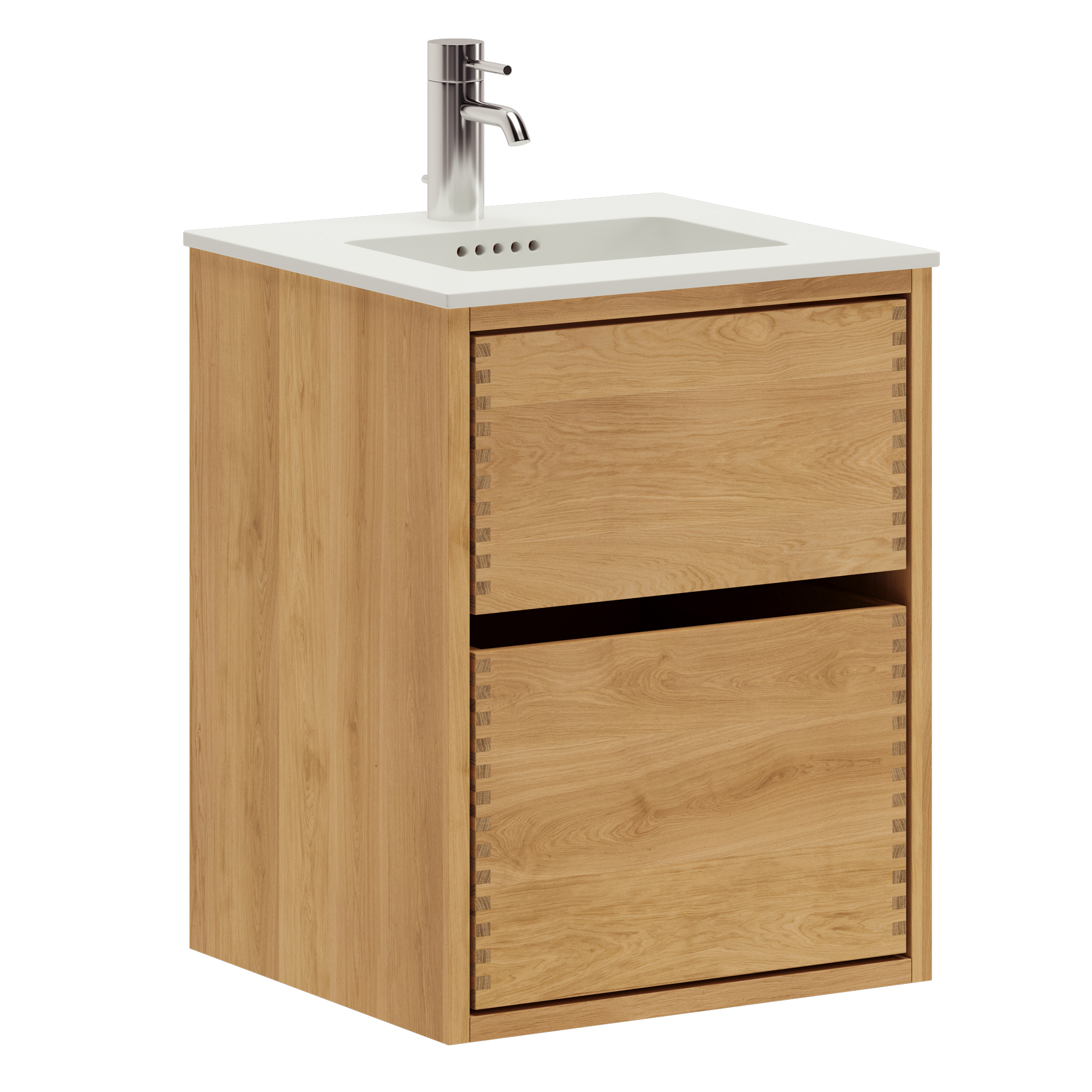 43,8 cm Natur-oljet Just Wood Mini Original baderomsmøbel med 2 skuffer og Solid Surface bordplate
