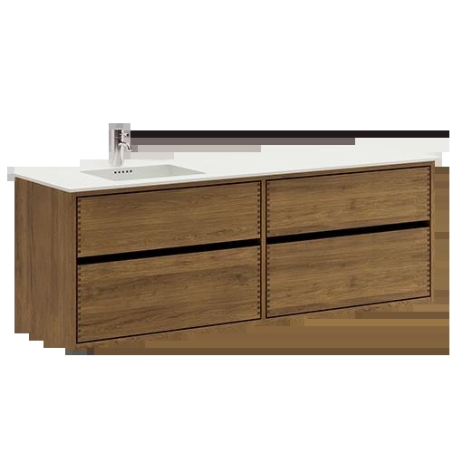 160 cm Mørkoljert Just Wood Original baderomsmøbel med 4 skuffer og Solid Surface bordplate - Venstre
