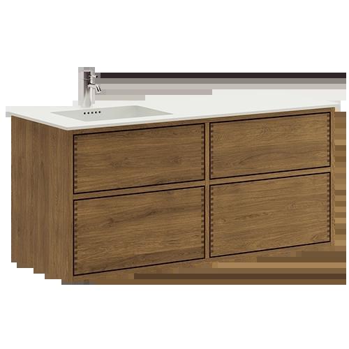 120 cm Mørkoljert Just Wood Push baderomsmøbel med 4 skuffer og Solid Surface bordplate - Venstre