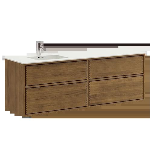 160 cm Mørkoljert Just Wood Push baderomsmøbel med 4 skuffer og Solid Surface bordplate - Venstre