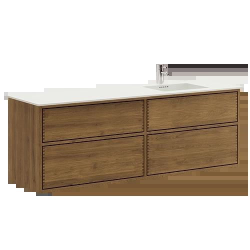 160 cm Mørkoljert Just Wood Push baderomsmøbel med 4 skuffer og Solid Surface bordplate - Høyre