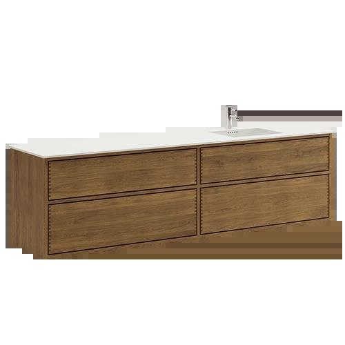 200 cm Mørkoljert Just Wood Push baderomsmøbel med 4 skuffer og Solid Surface bordplate - Høyre