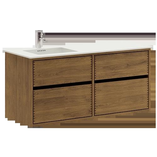 120 cm Mørkoljert Just Wood Original baderomsmøbel med 4 skuffer og Solid Surface bordplate - Venstre