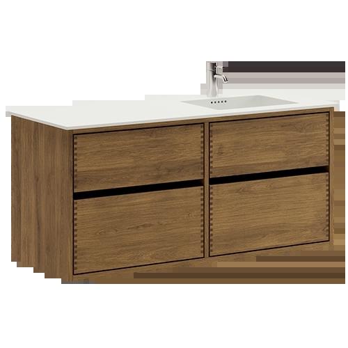 120 cm Mørkoljert Just Wood Original baderomsmøbel med 4 skuffer og Solid Surface bordplate - Høyre