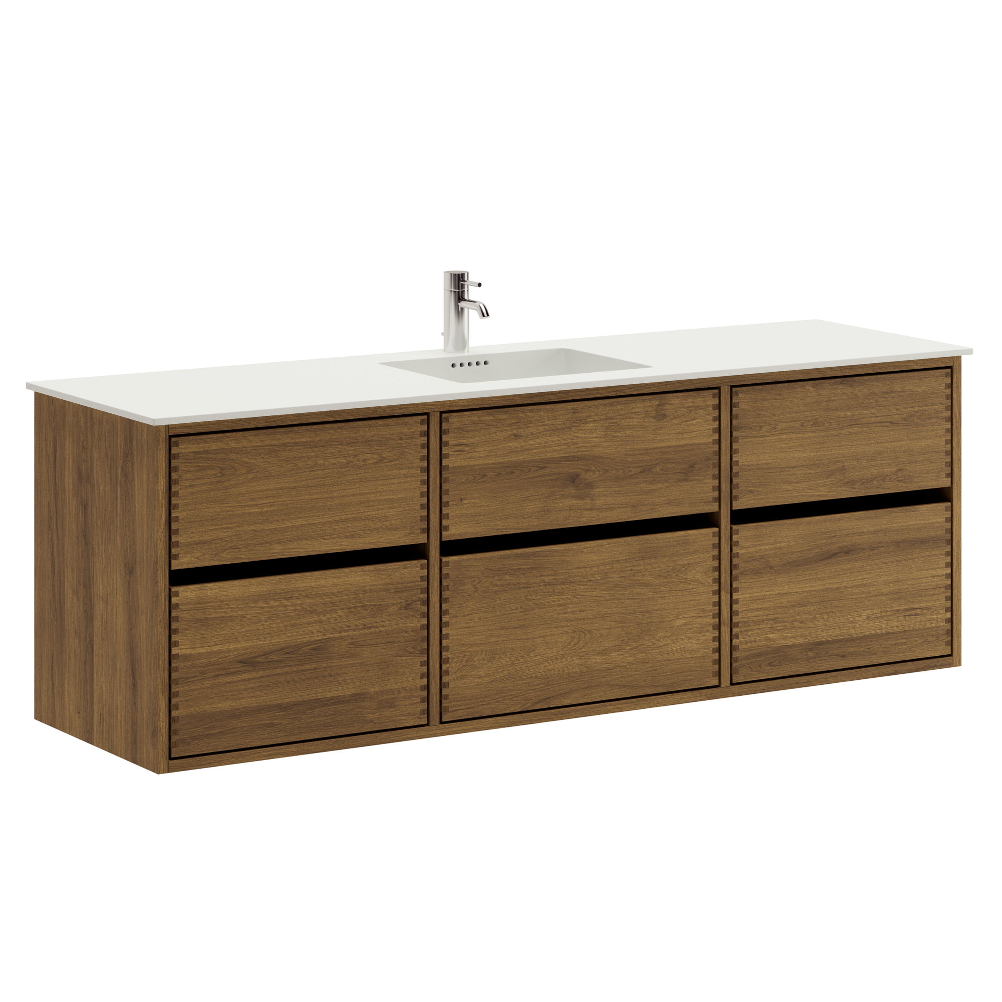 160 cm Mørkoljert Just Wood Original baderomsmøbel med 6 skuffer og Solid Surface Colombo