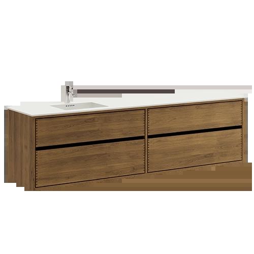 200 cm Mørkoljert Just Wood Original baderomsmøbel med 4 skuffer og Solid Surface bordplate - Venstre