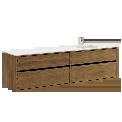 200 cm Mørkoljert Just Wood Original baderomsmøbel med 4 skuffer og Solid Surface bordplate - Høyre